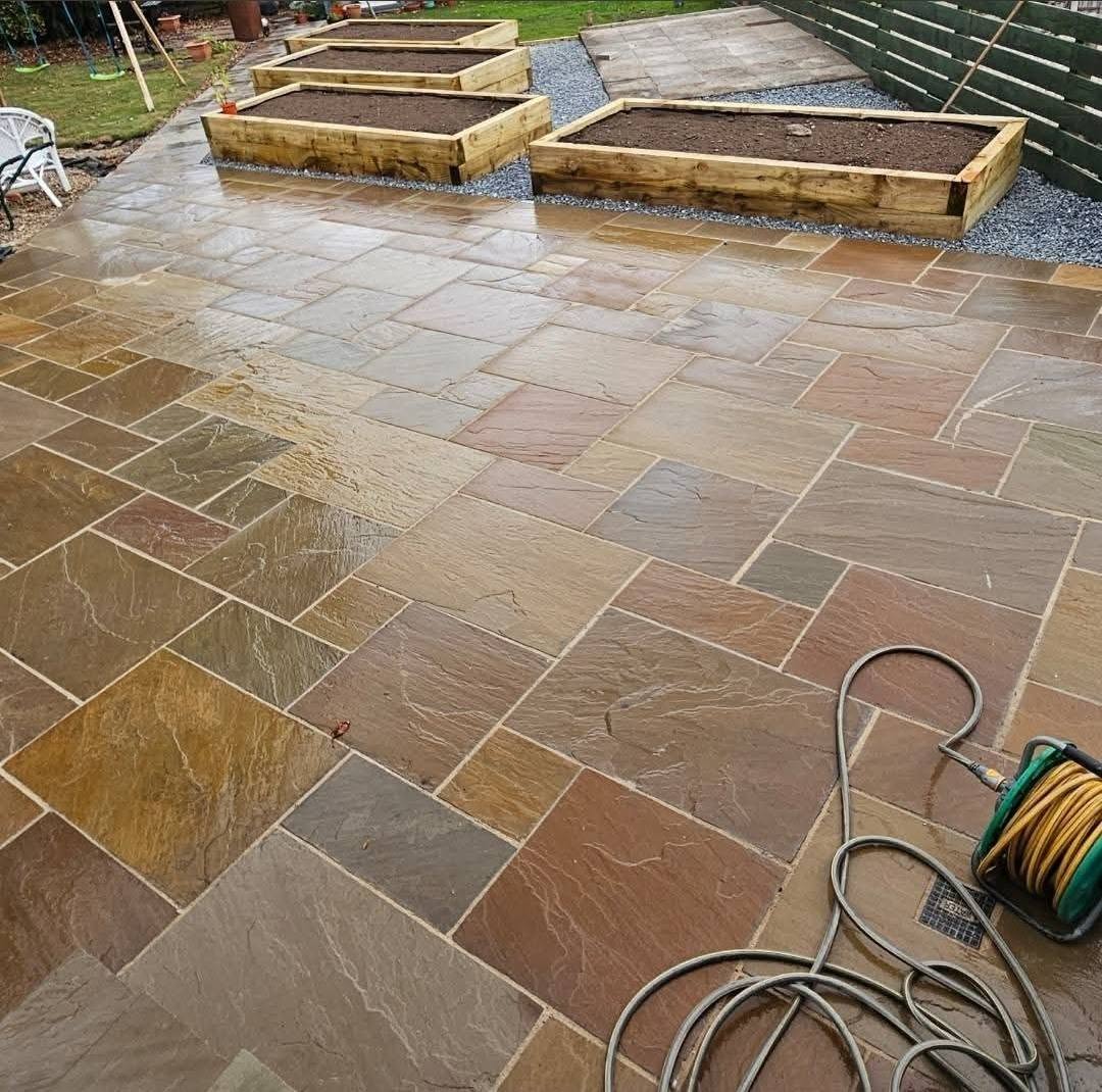 Stone-effect garden patio