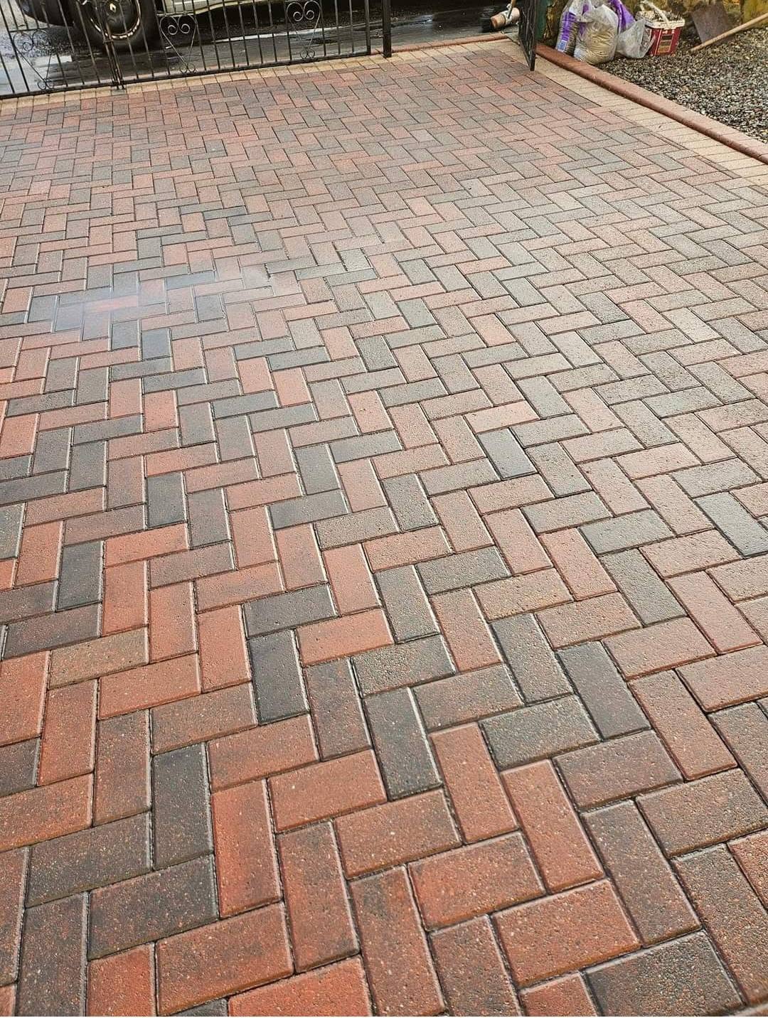 Herringbone block-paved driveway